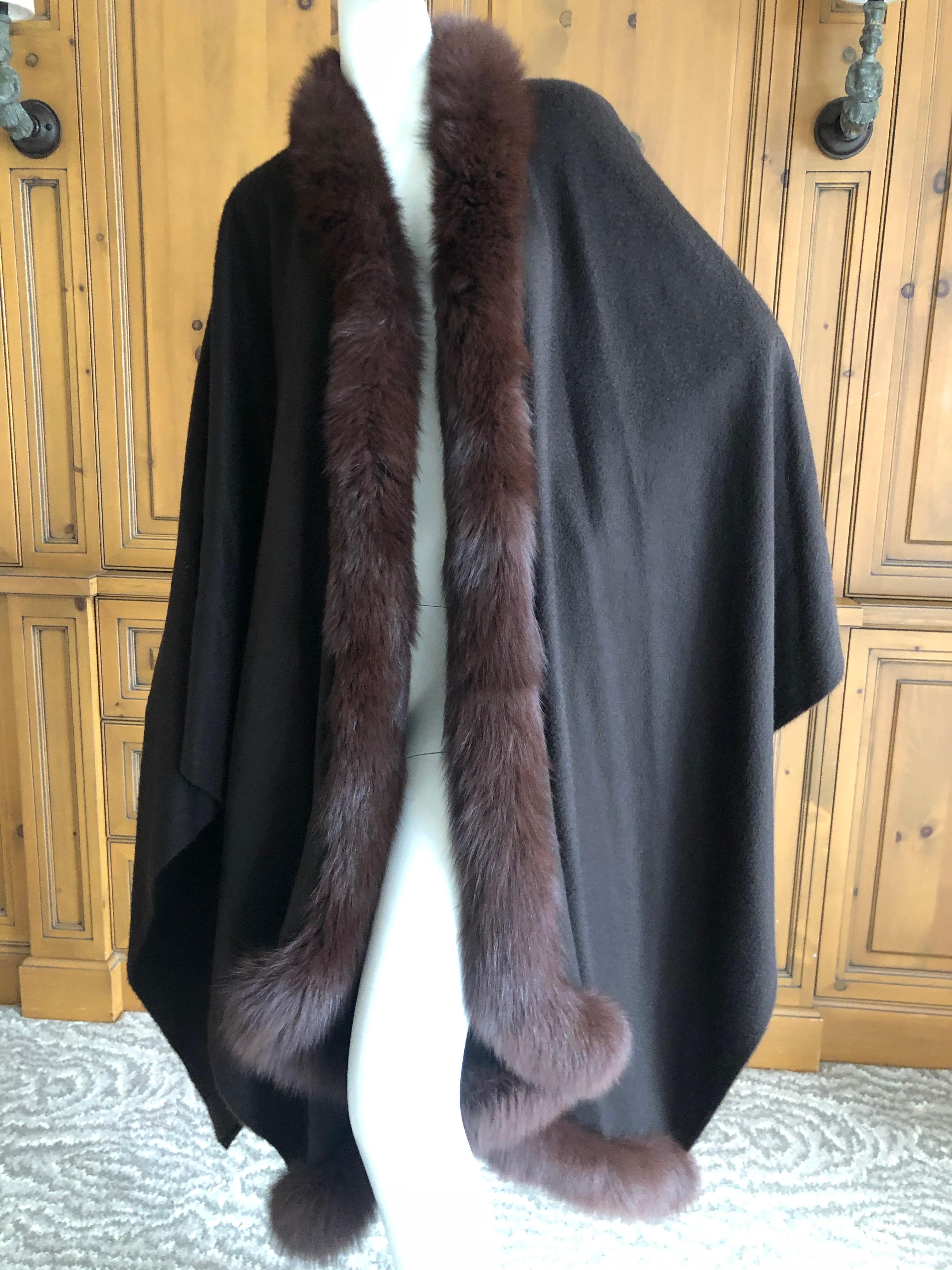 Loro Piana Brown Pure Cashmere Wrap with Fox Fur Trim
44