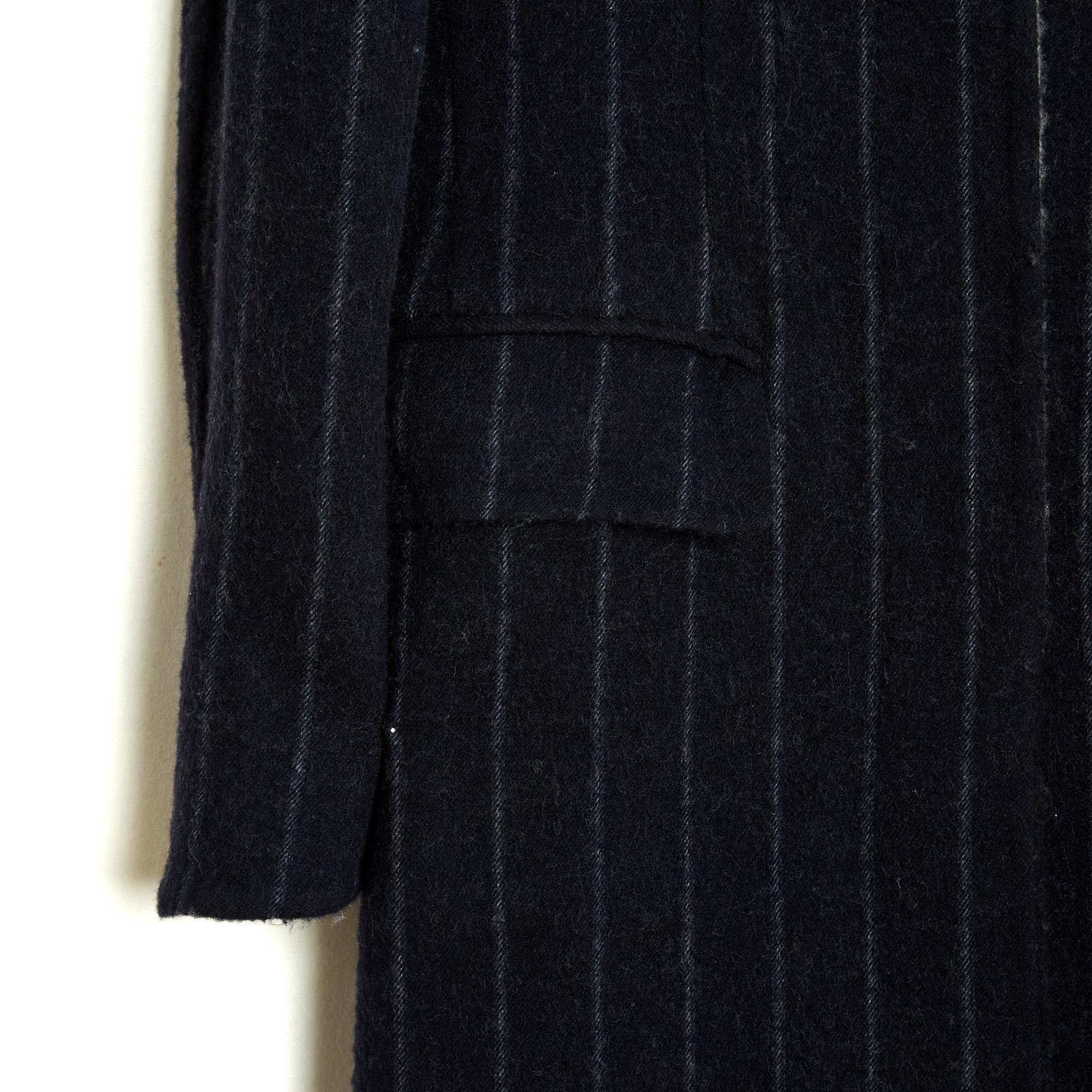Loro Piana Manteau Banquier FR36 Charcoal Grey Pinstriped Wool Coat UK8 US4 Negro en venta