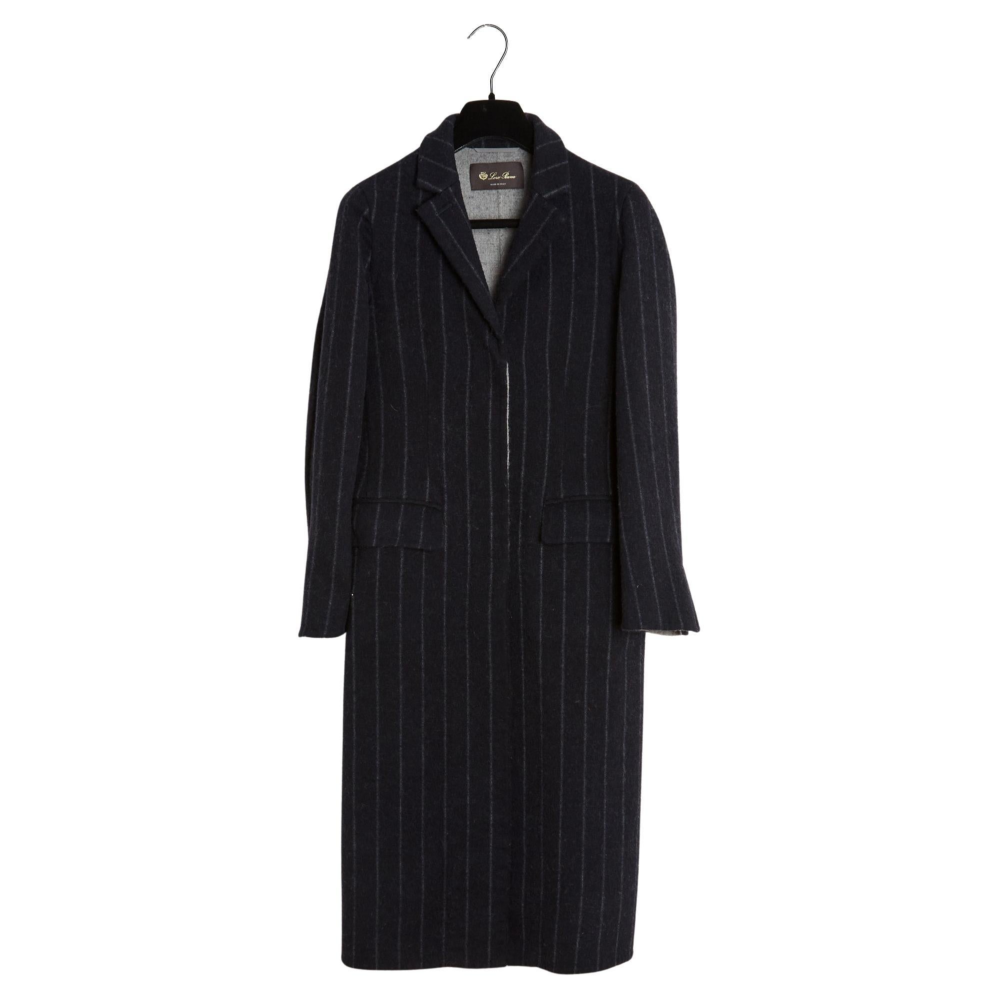 Loro Piana Manteau Banquier FR36 Charcoal Grey Pinstriped Wool Coat UK8 US4