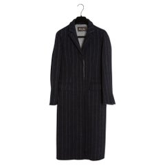 Loro Piana Manteau Banquier FR36 Charcoal Grey Pinstriped Wool Coat UK8 US4