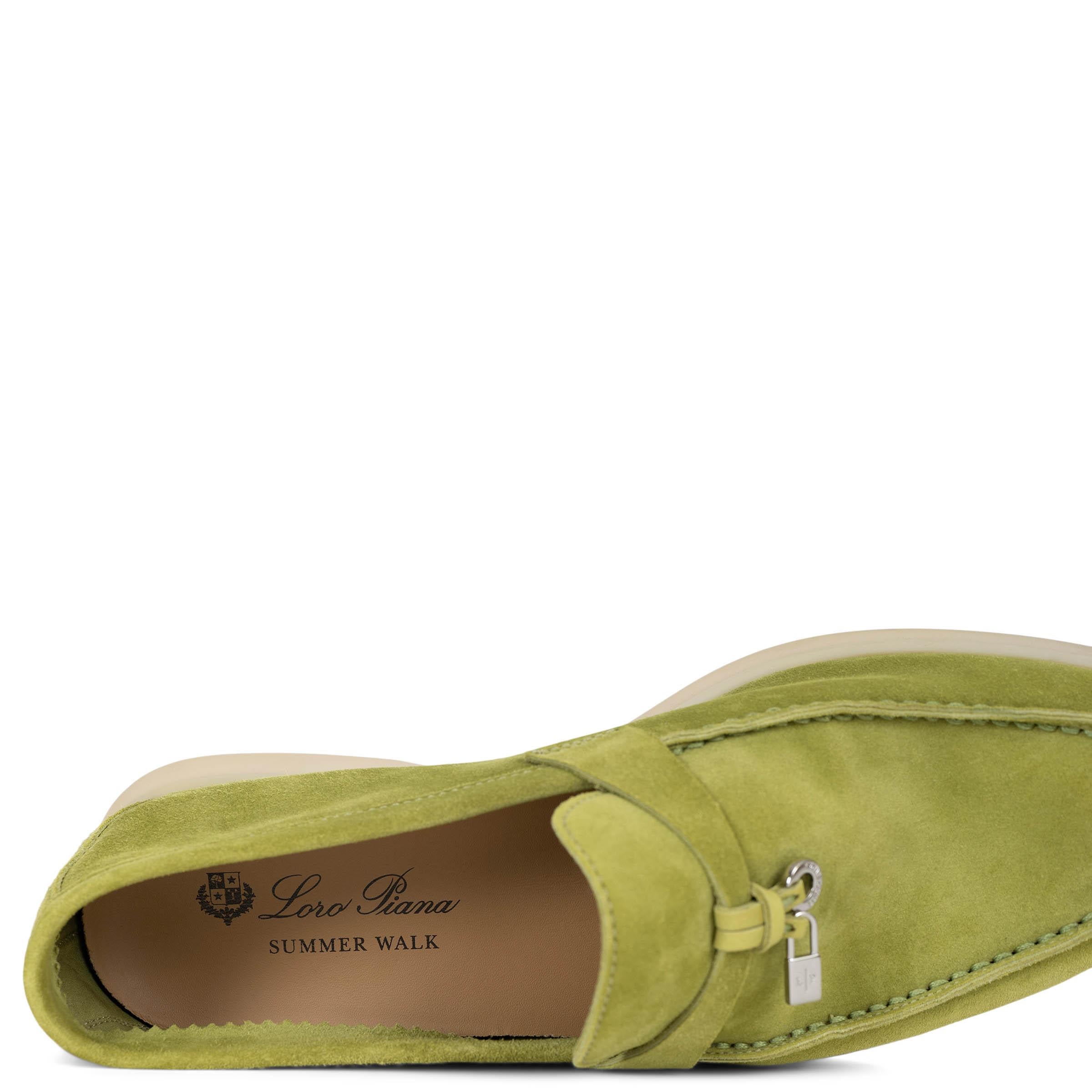 LORO PIANA Matcha Vert poudre daim SUMMER CHARMS WALK Mocassins Chaussures 38 en vente 4