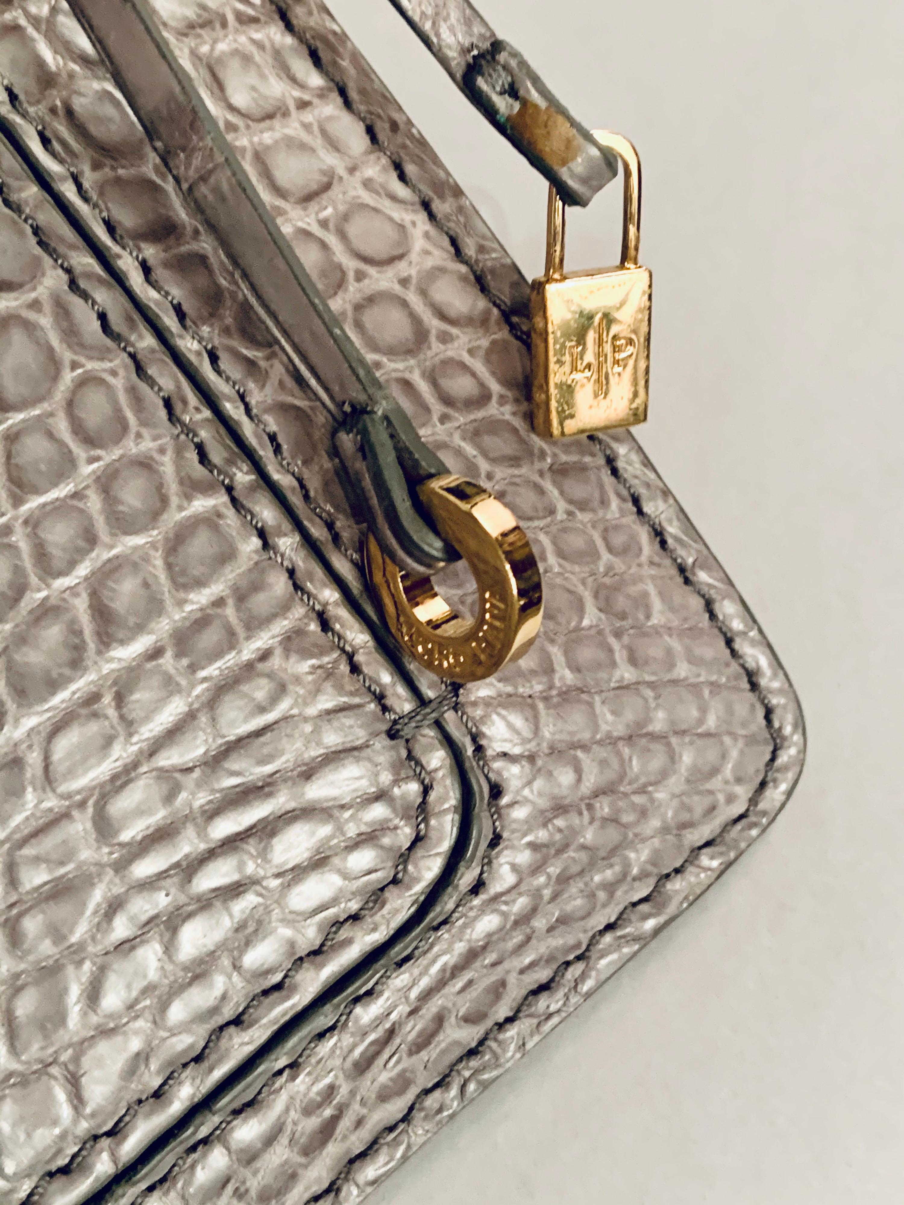Gray Loro Piana Matte Grey Crocodile Clutch Bag,  Never Worn