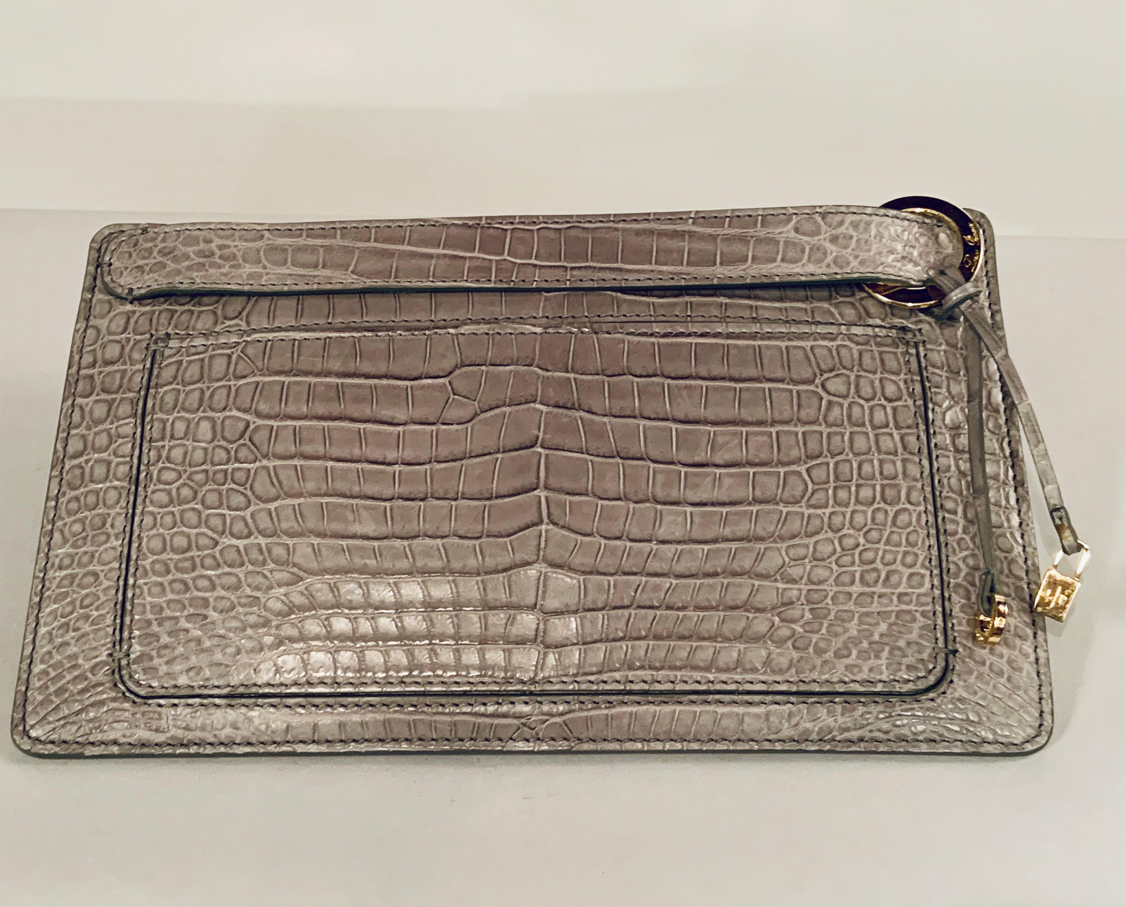 Loro Piana Matte Grey Crocodile Clutch Bag,  Never Worn In New Condition In New Hope, PA
