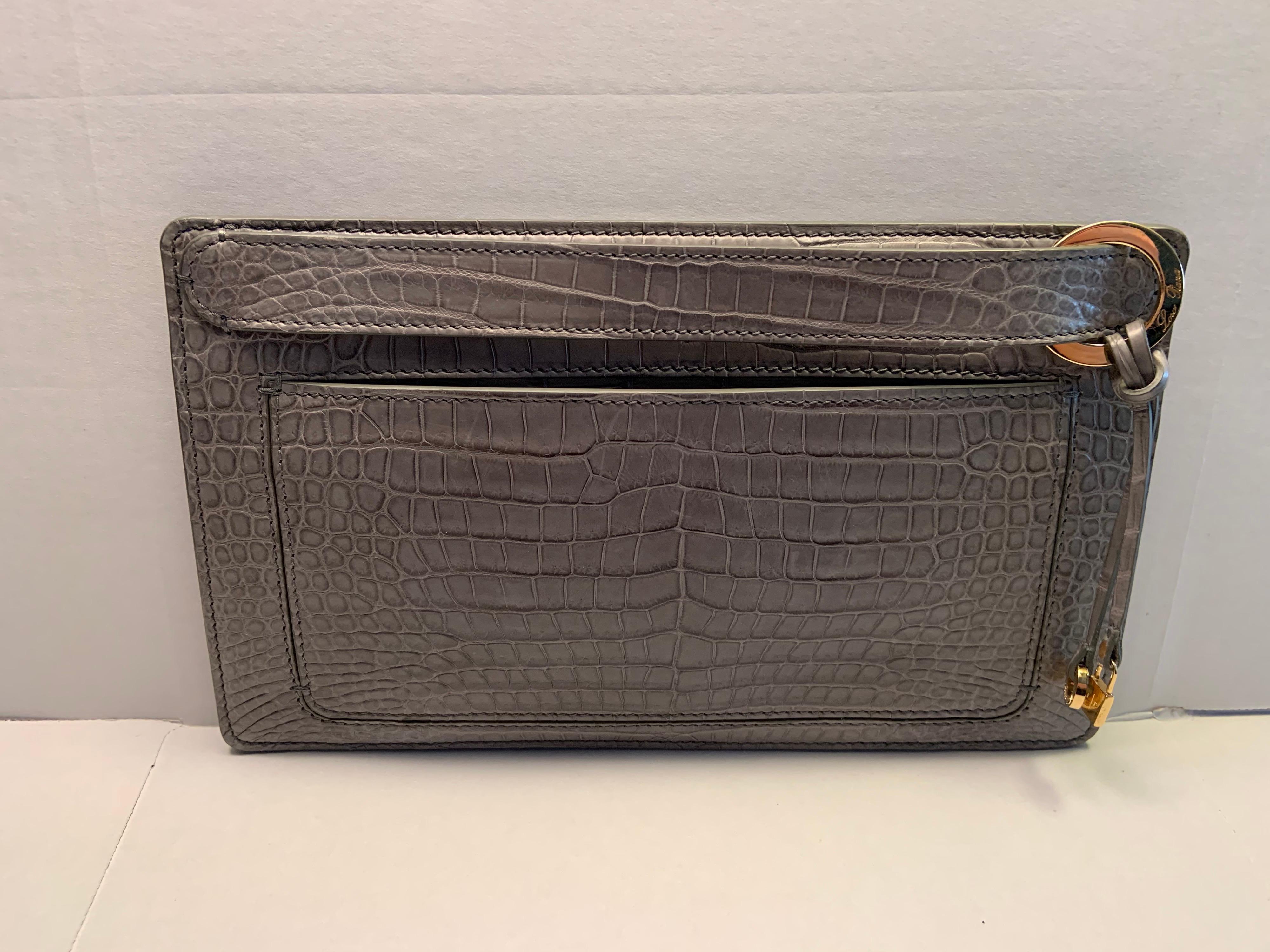 Women's Loro Piana Matte Grey Crocodile Clutch Bag,  Never Worn
