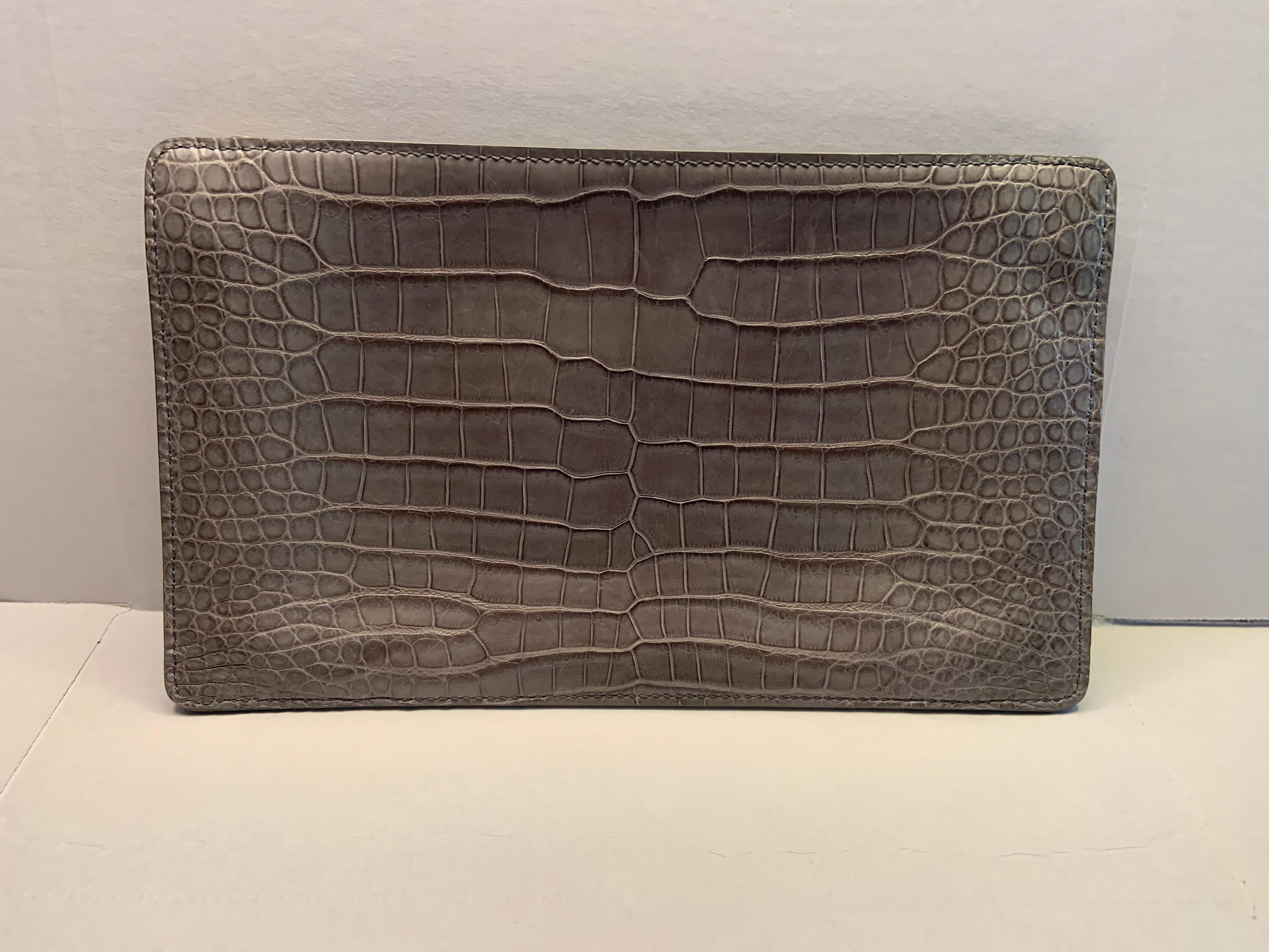 Loro Piana Matte Grey Crocodile Clutch Bag,  Never Worn 1