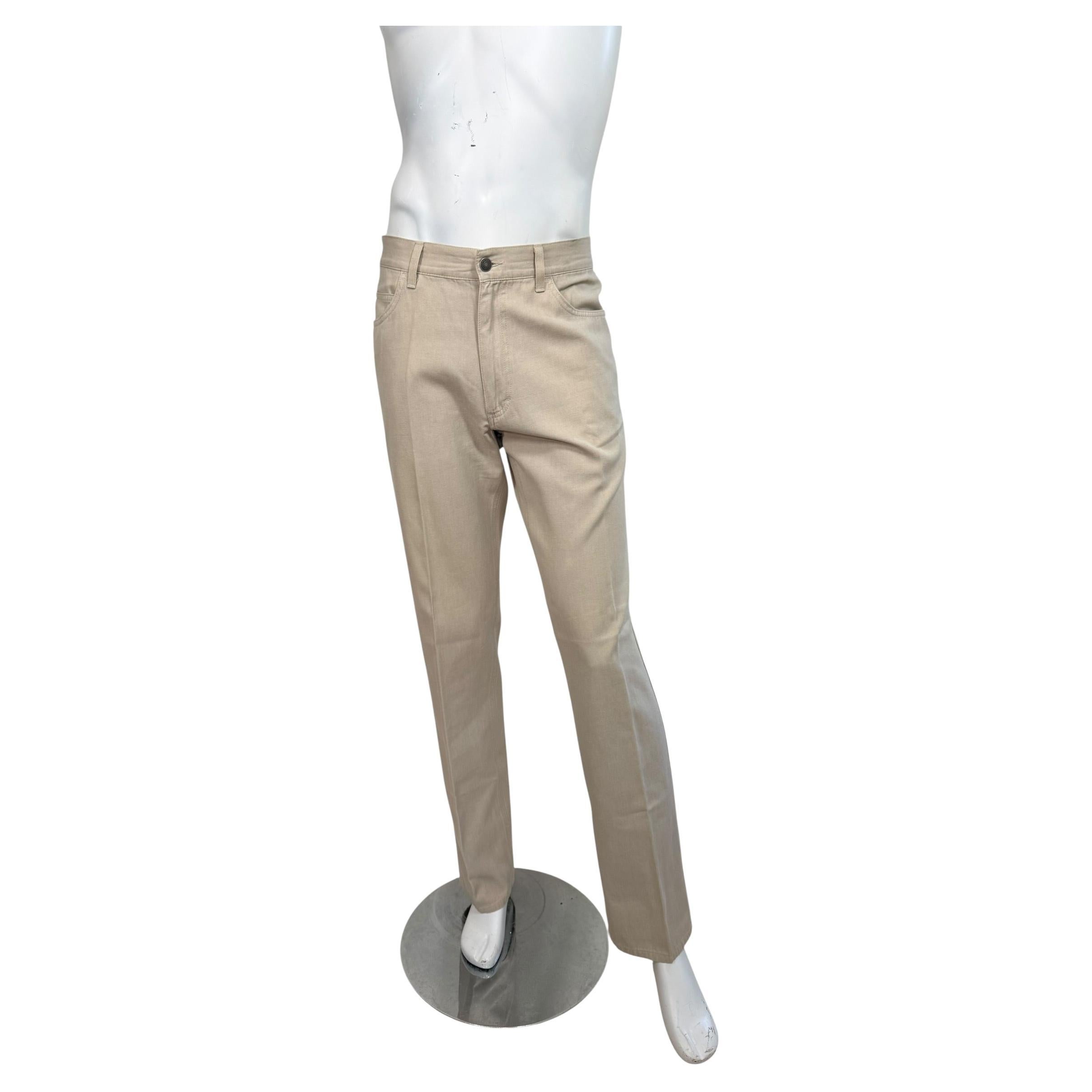 Pantaloni Loro Piana in cotone beige da uomo taglia 36 Made in Italy