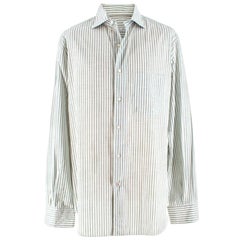 Loro Piana Men's Green & White Striped Cotton Shirt XL