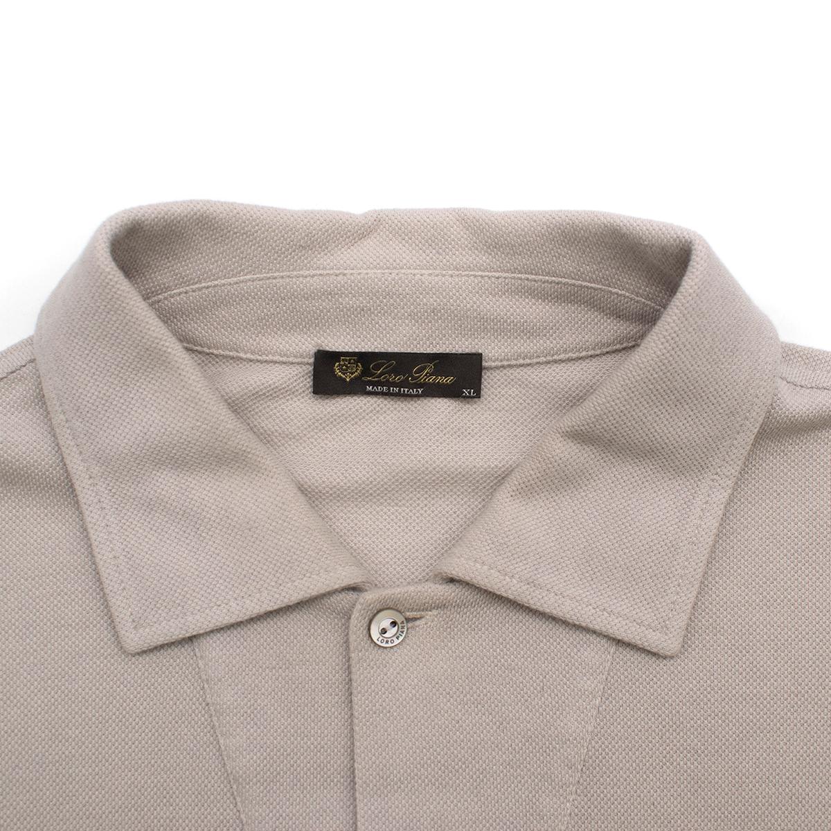 Loro Piana Men's Light Taupe Cotton & Cashmere Polo Shirt XL In Good Condition In London, GB