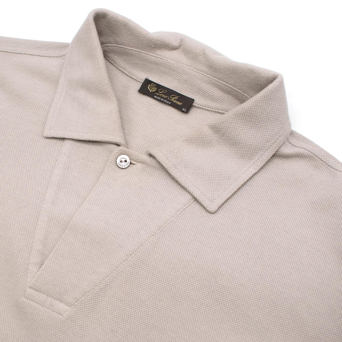 Loro Piana Men's Light Taupe Cotton & Cashmere Polo Shirt XL 2