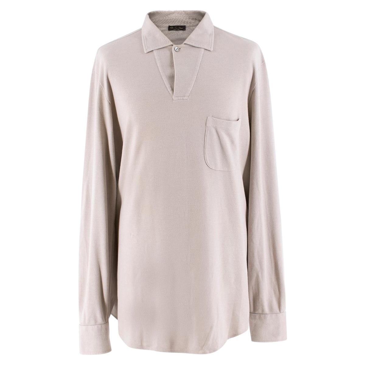 Loro Piana Men's Light Taupe Cotton & Cashmere Polo Shirt XL