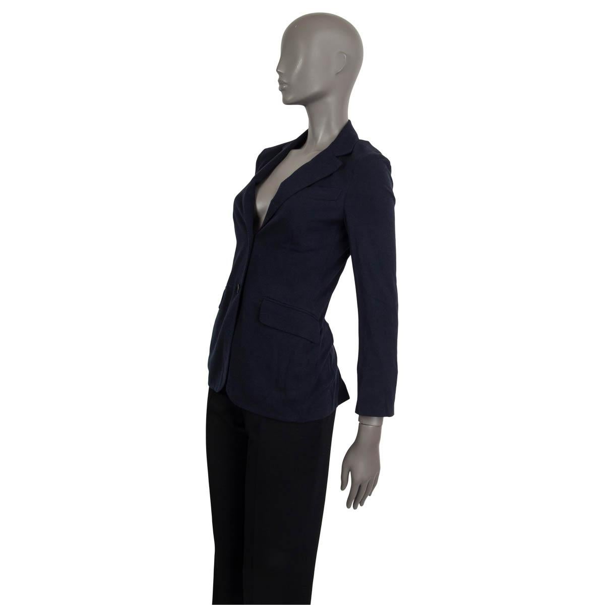 Black LORO PIANA midnight blue cotton blend CLASSIC Blazer Jacket 36 XXS For Sale