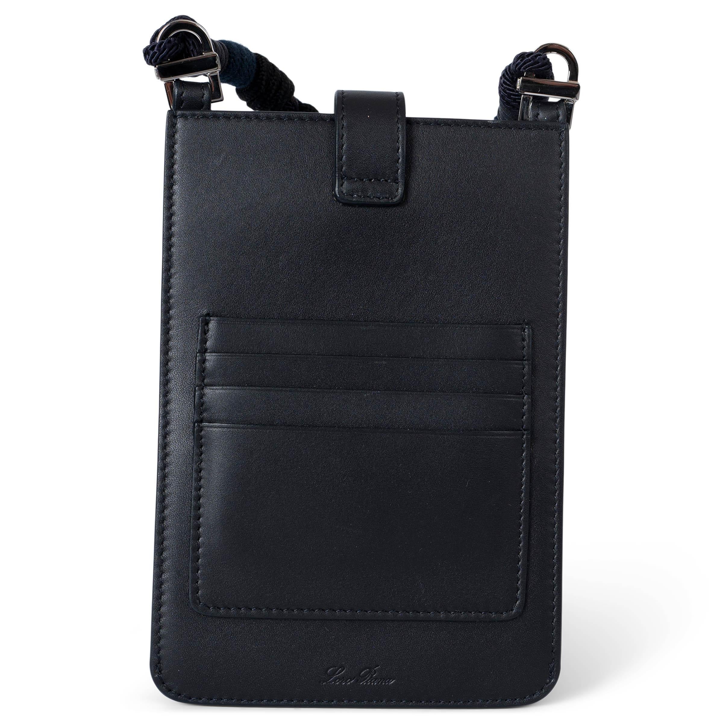 Black LORO PIANA midnight blue leather FORGET ME NOT PHONE POUCH Bag