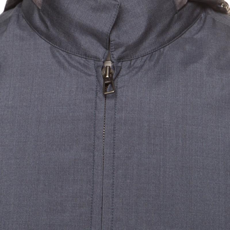 Loro Piana Midnight Blue Silk Rain System Hooded Jacket M In Excellent Condition In Dubai, Al Qouz 2