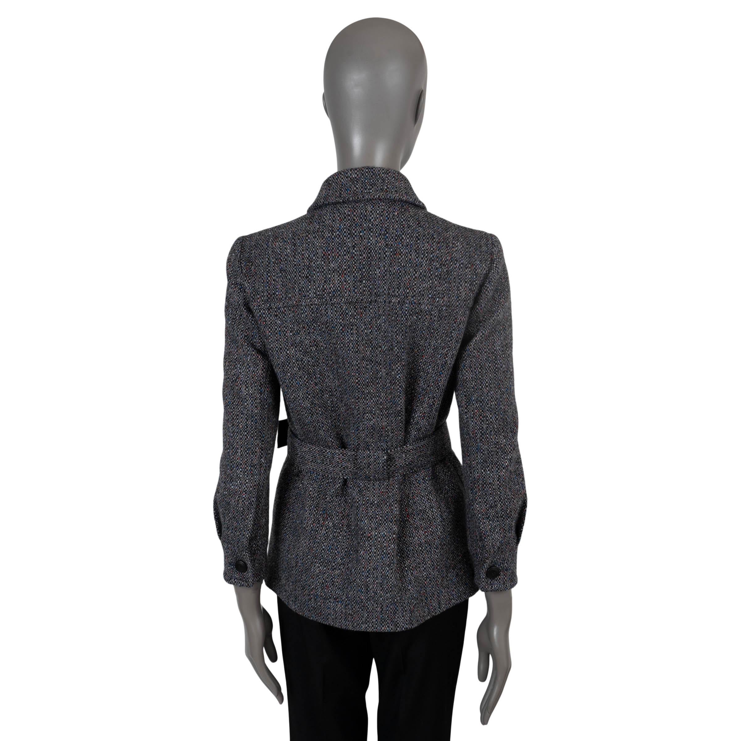 Black LORO PIANA multicolor cashmere 2022 ARAN BELTED TWEED Jacket 36 XXS For Sale