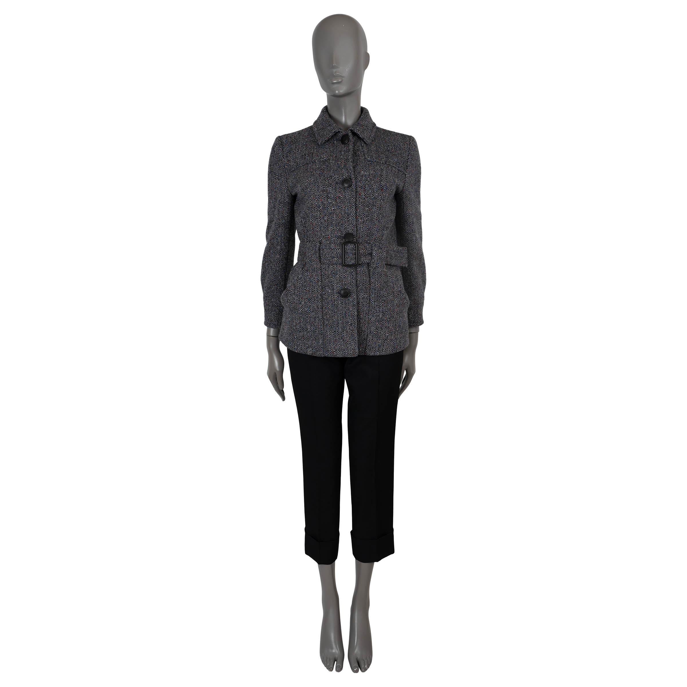 LORO PIANA multicolor cashmere 2022 ARAN BELTED TWEED Jacket 36 XXS In Excellent Condition For Sale In Zürich, CH