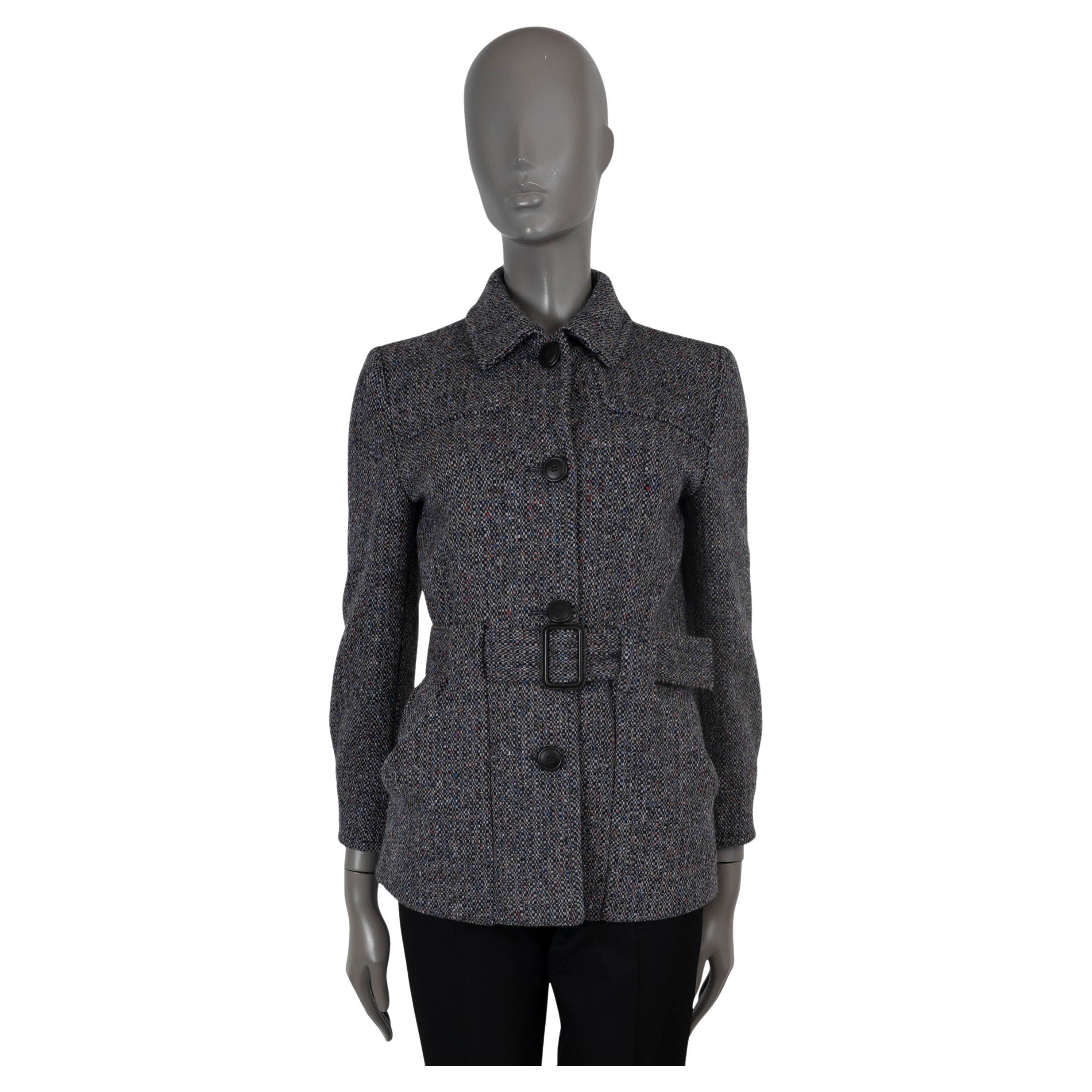 LORO PIANA multicolor cashmere 2022 ARAN BELTED TWEED Jacket 36 XXS For Sale
