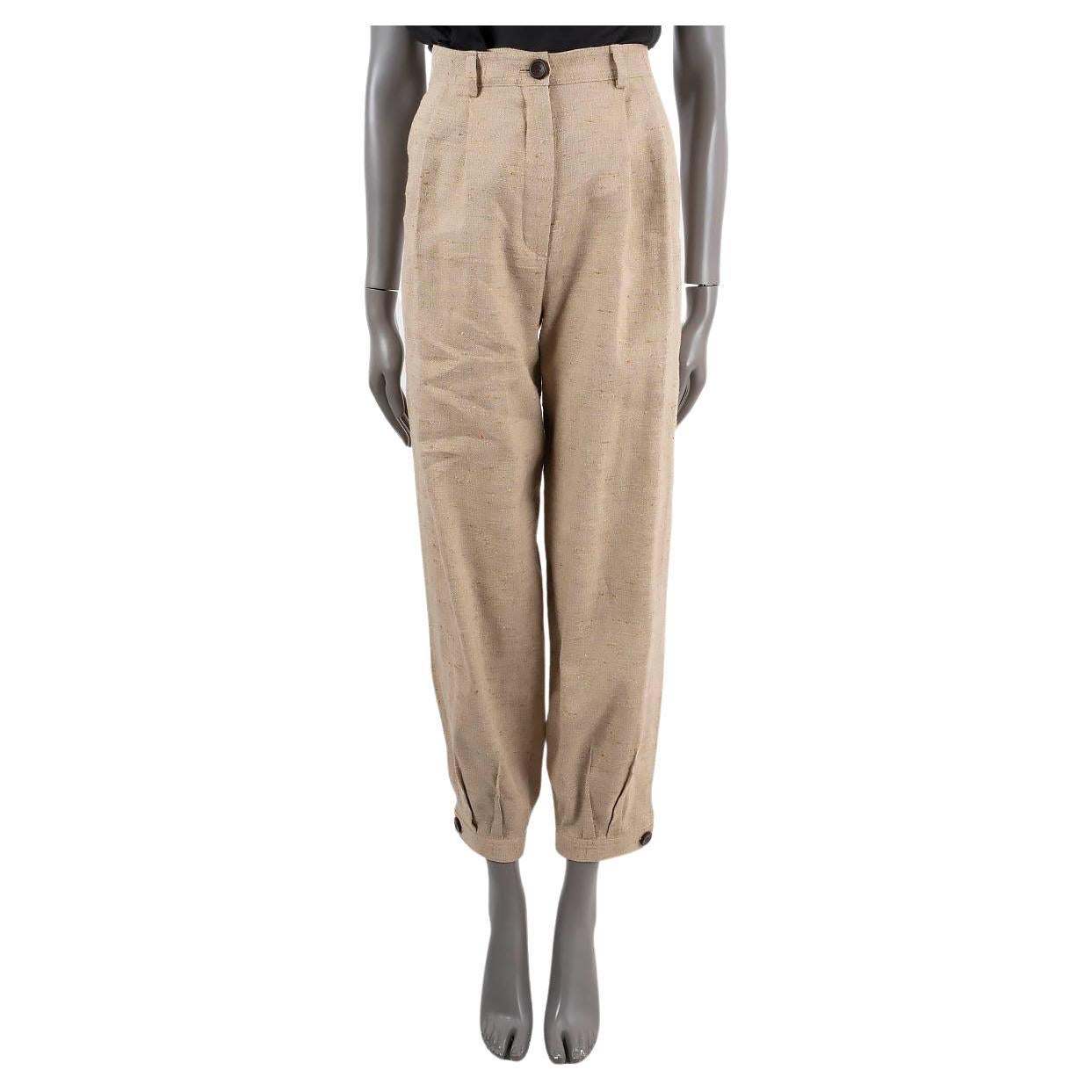 LORO PIANA natural linen 2023 PHYLLIS PLEATED TWEED Pants 38 XS For Sale