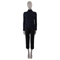 LORO PIANA navy blue cashmere CABLE KNIT MOCK NECK Sweater 44  fits S