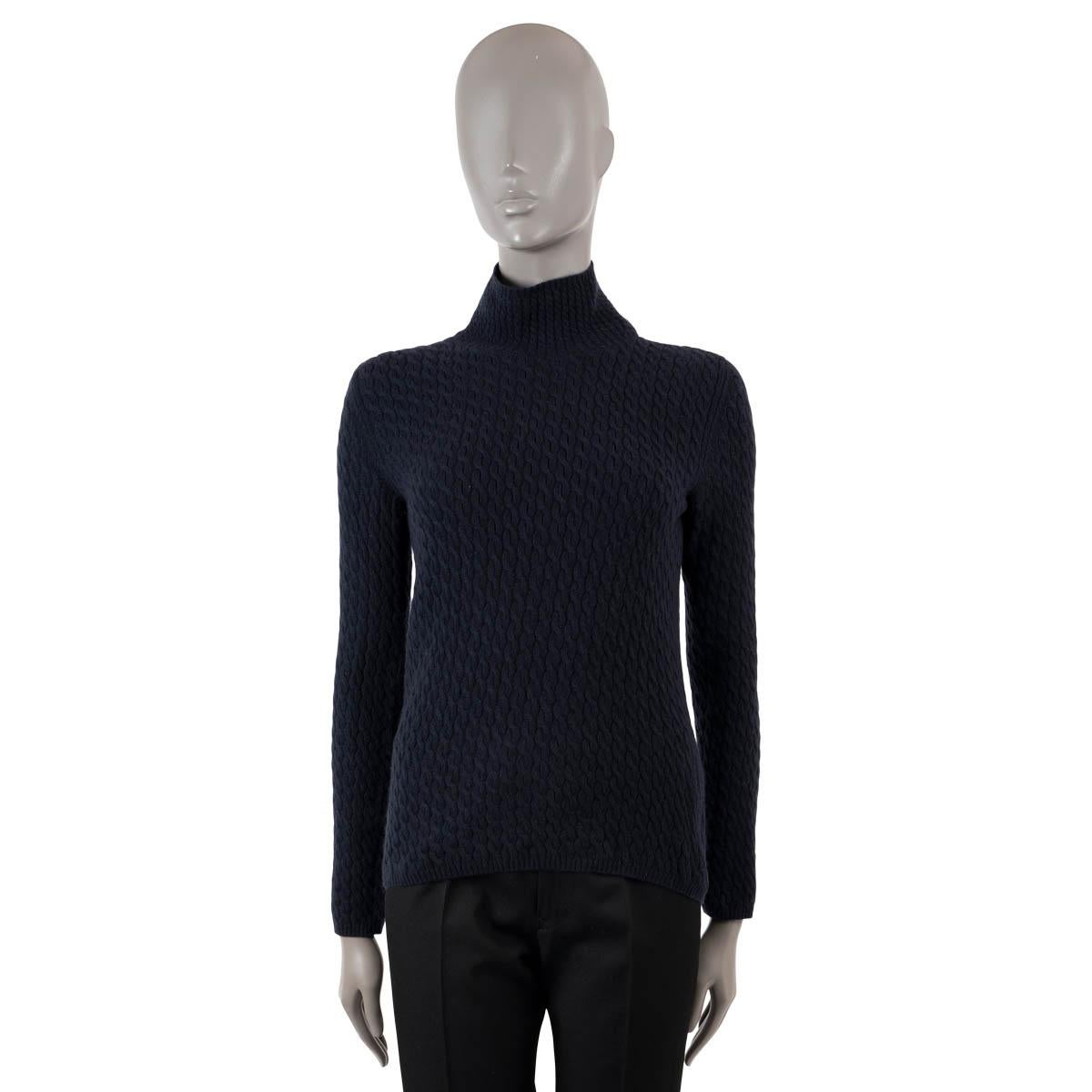 LORO PIANA navy blue cashmere CABLE KNIT MOCK NECK Sweater 44  fits S In Excellent Condition For Sale In Zürich, CH