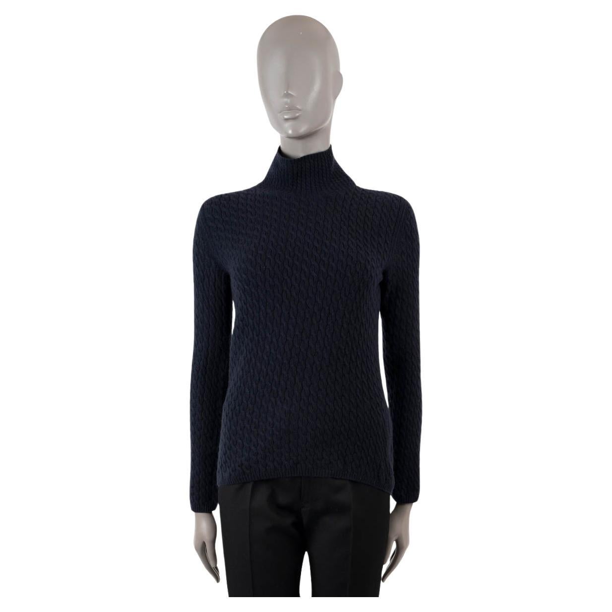 LORO PIANA navy blue cashmere CABLE KNIT MOCK NECK Sweater 44  fits S