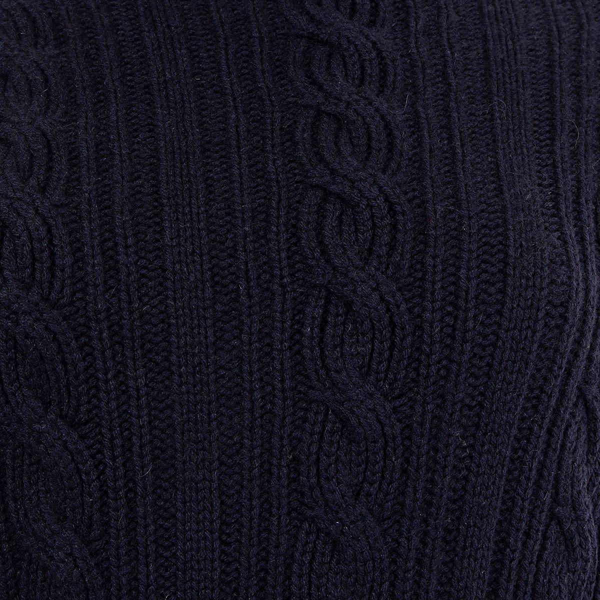 Women's LORO PIANA navy blue cashmere CABLE KNIT TURTLENECK PONCHO Sweater 42 M For Sale