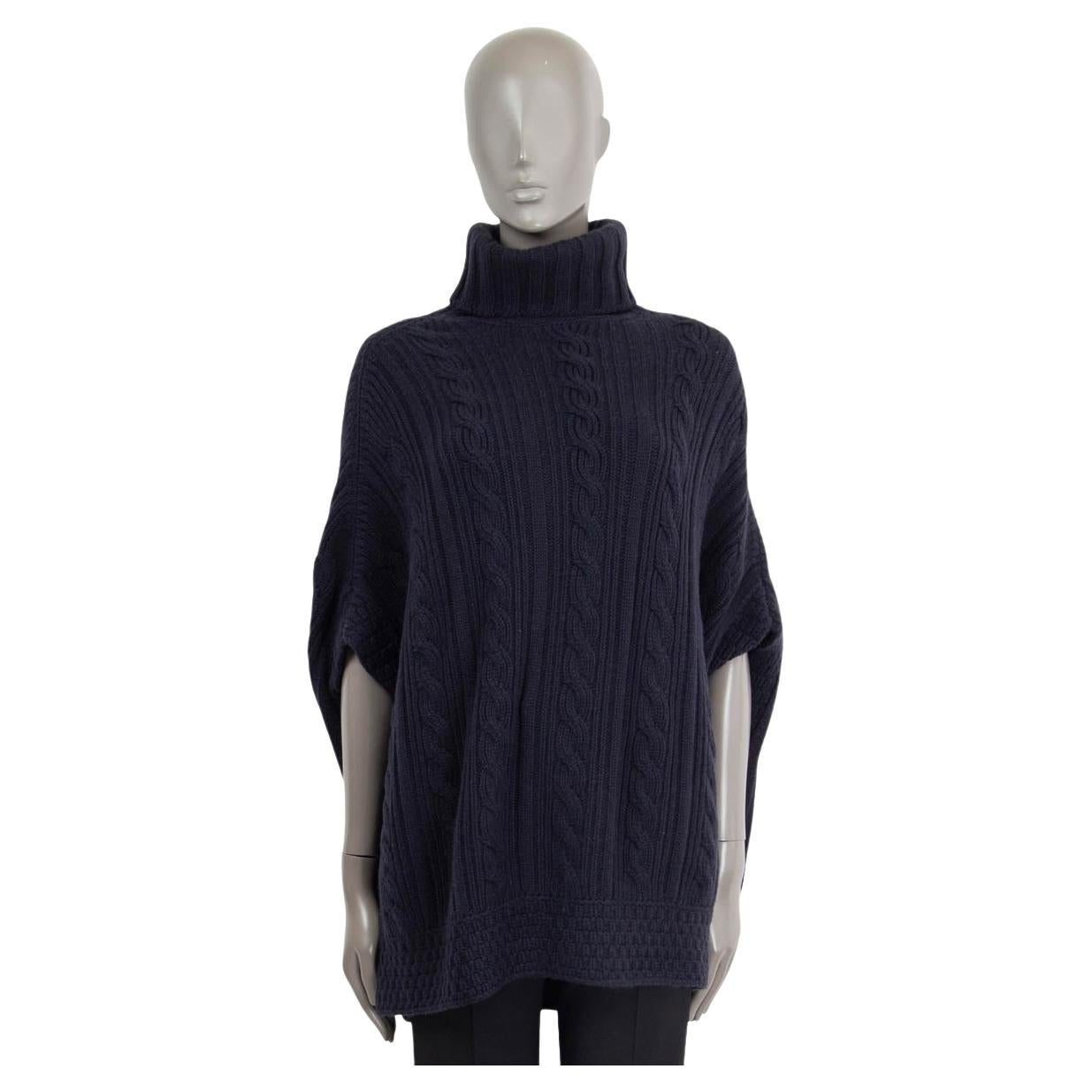 LORO PIANA navy blue cashmere CABLE KNIT TURTLENECK PONCHO Sweater 42 M For Sale