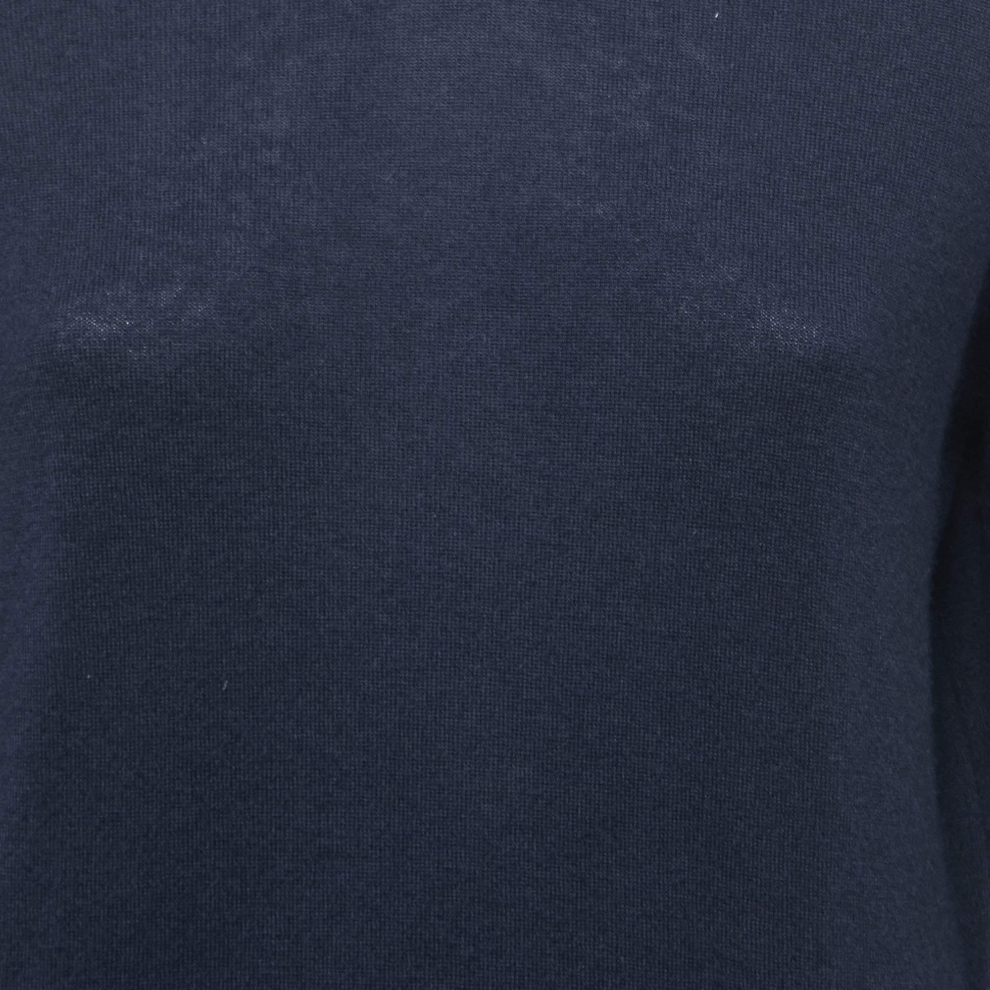 Loro Piana Navy Blue Cashmere Turtleneck Sweater L For Sale 2