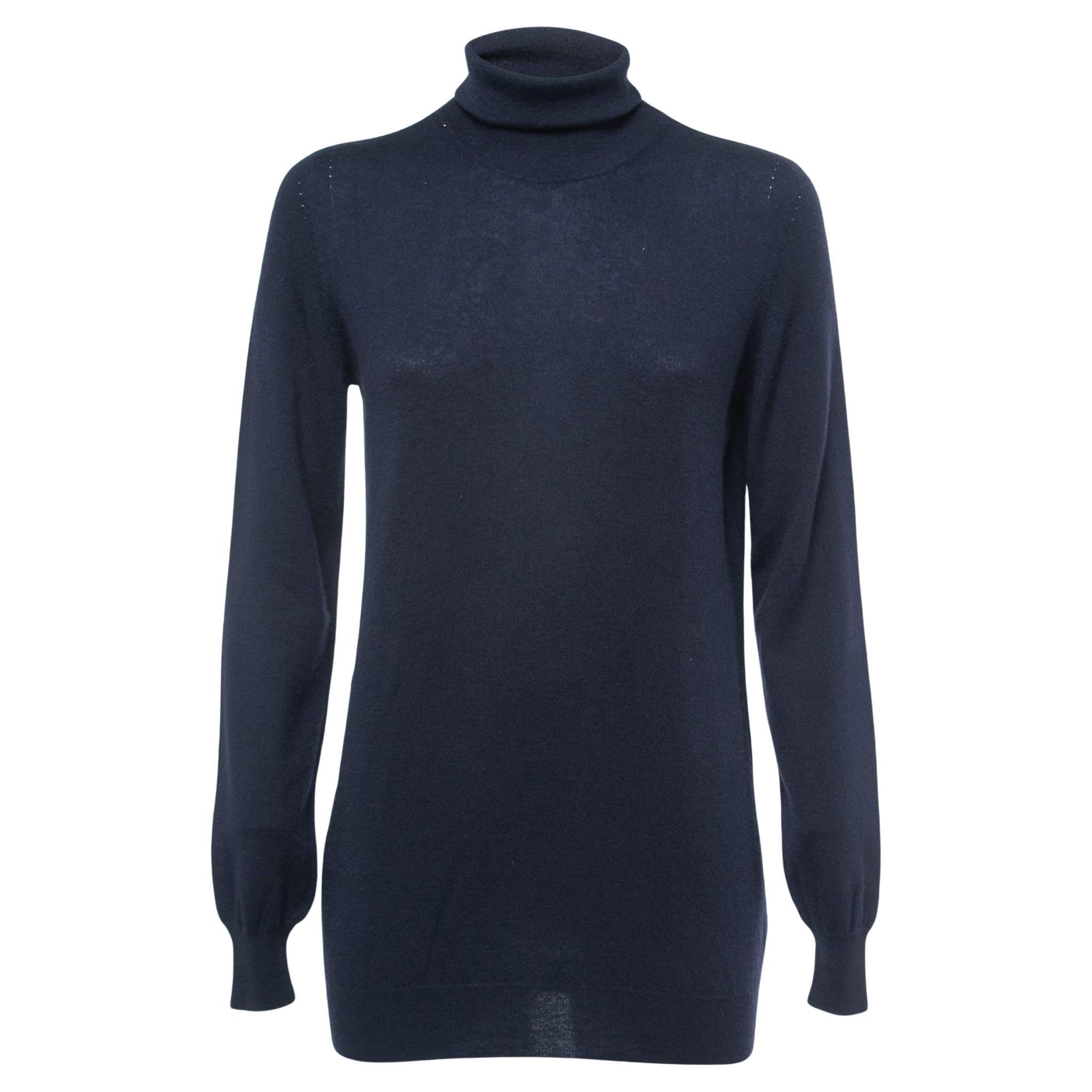 Loro Piana Navy Blue Cashmere Turtleneck Sweater L For Sale
