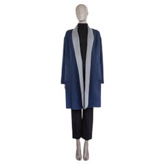 LORO PIANA navy blue & grey cashmere LIGHTWEIGHT SHAWL COLLAR OPEN Coat Jacket M