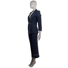 LORO PIANA navy blue silk & wool WHITE PIPING Blazer Jacket 38 XS