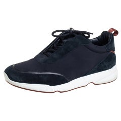 Loro Piana Navy Blue Suede And Neoprene Modular Walk Sneakers Size 43.5