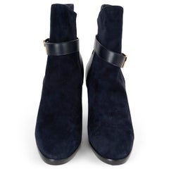 LORO PIANA navy blue suede ANKLE STRAP Boots Shoes 38