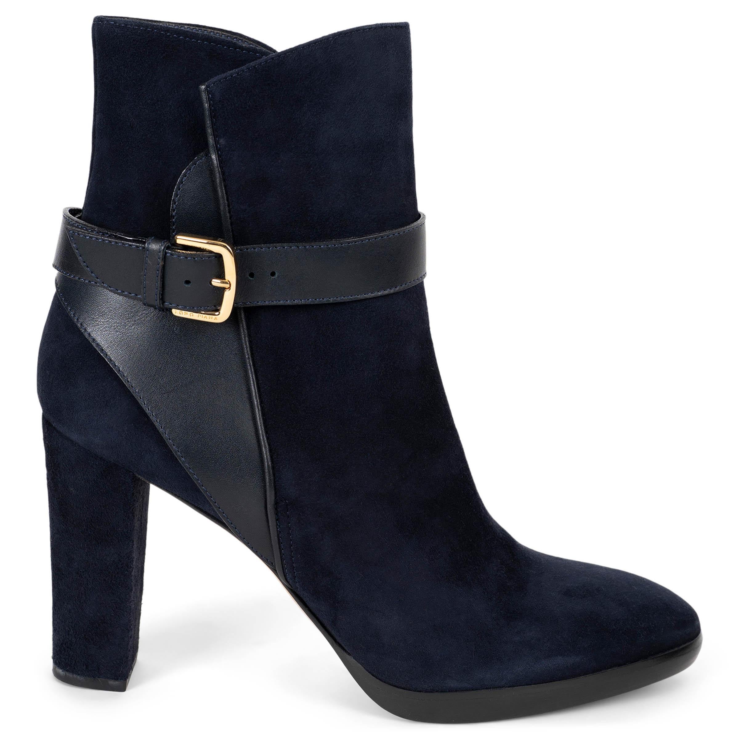 LORO PIANA bleu marine en daim ANKLE STRAP Bottes Chaussures 38 en vente