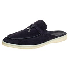Loro Piana Marineblau Wildleder Babouche Charms Spaziergang Mules Größe 40