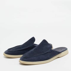 Loro Piana Navy Blue Suede Babouche Walk Mules Size 43.5