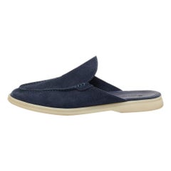 Loro Piana Navy Blue Suede Babouche Walk Mules Size 43.5