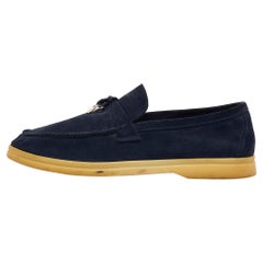 Loro Piana Navy Blue Suede Summer Charms Walk Loafers Size 40.5