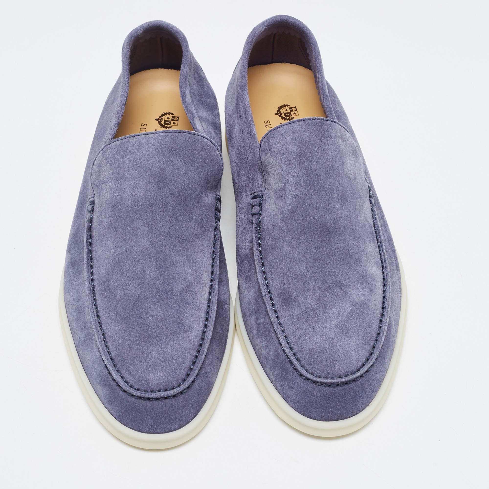 The Loro Piana Summer walk loafers are luxurious and stylish footwear perfect for the summer season. Made from premium suede, these loafers offer a comfortable and lightweight feel. Adorned with charming details, they exude elegance and