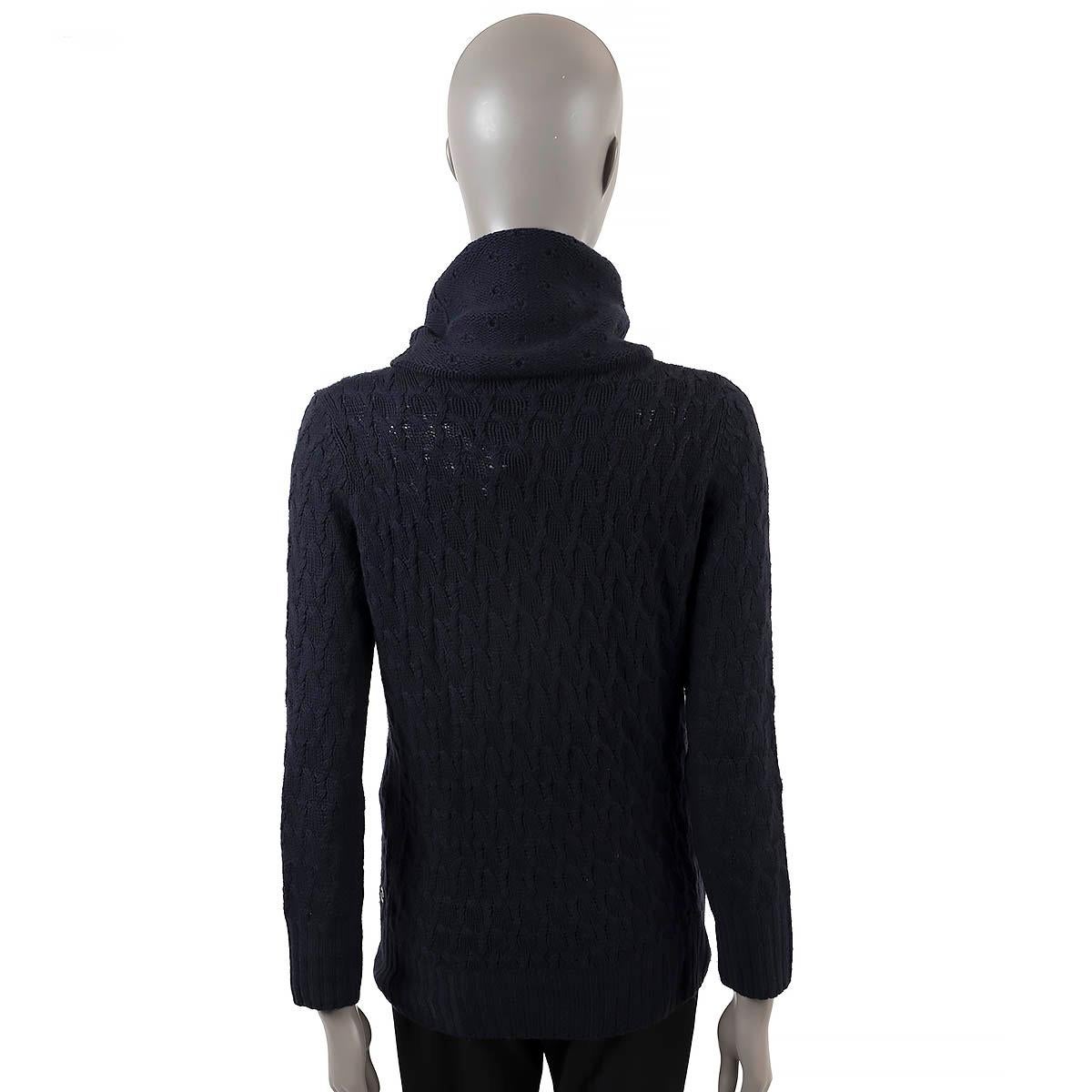 LORO PIANA navy blue VICUNA CABLE KNIT TURTLENECK Sweater 40 S For Sale 1