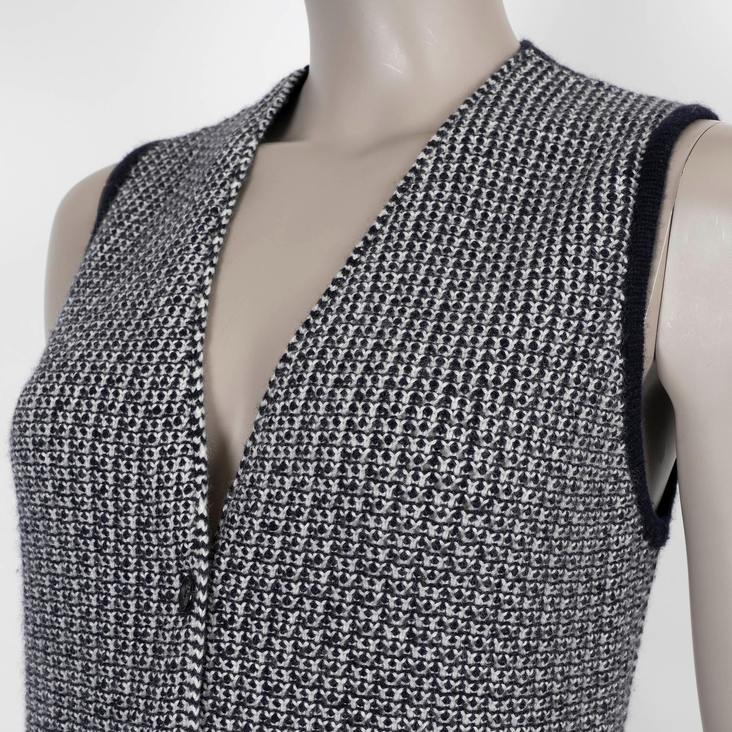 LORO PIANA bleu marine et blanc cachemire CARDIGAN VEST Sweater 44 L Pour femmes en vente