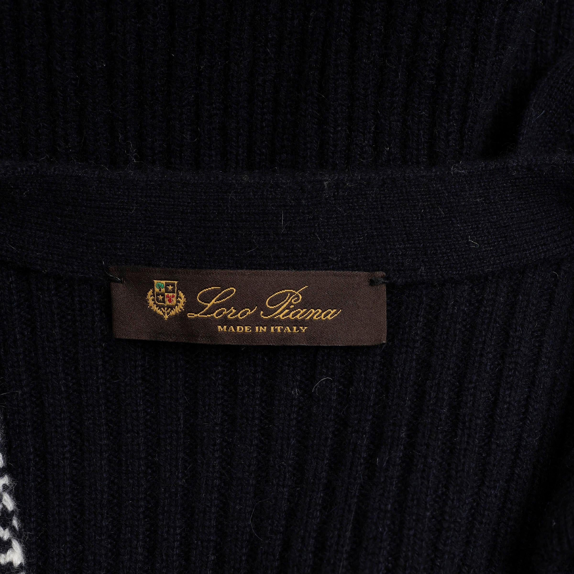 LORO PIANA bleu marine et blanc cachemire CARDIGAN VEST Sweater 44 L en vente 2