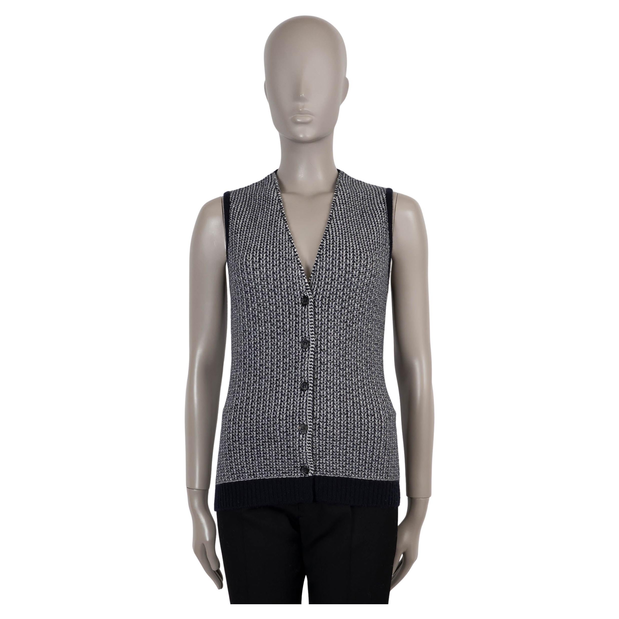 LORO PIANA bleu marine et blanc cachemire CARDIGAN VEST Sweater 44 L en vente