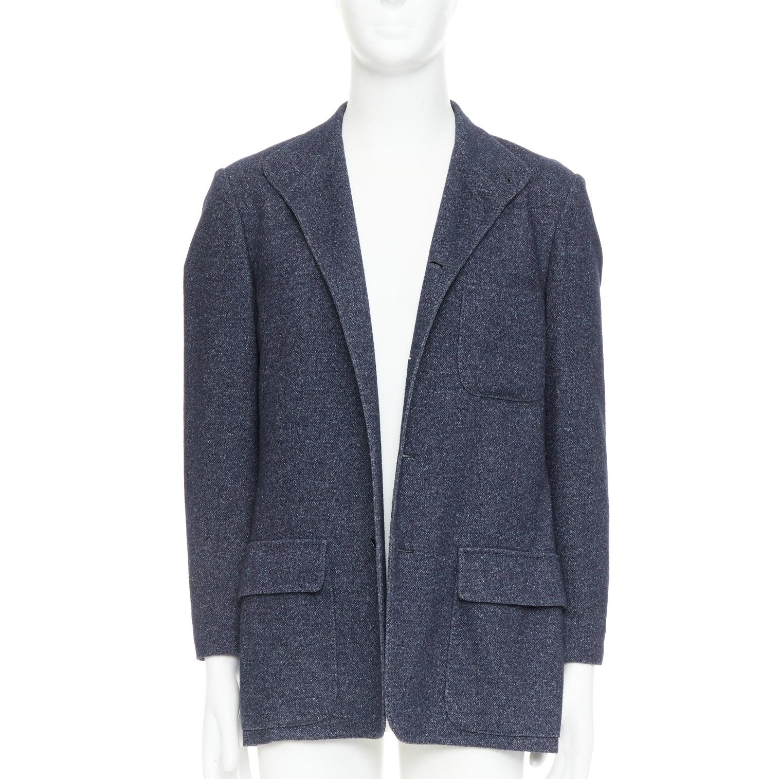 LORO PIANA navy Kaschmir Leinen unstrukturierter Sportmantel Blazer IT52 XL (Schwarz) im Angebot