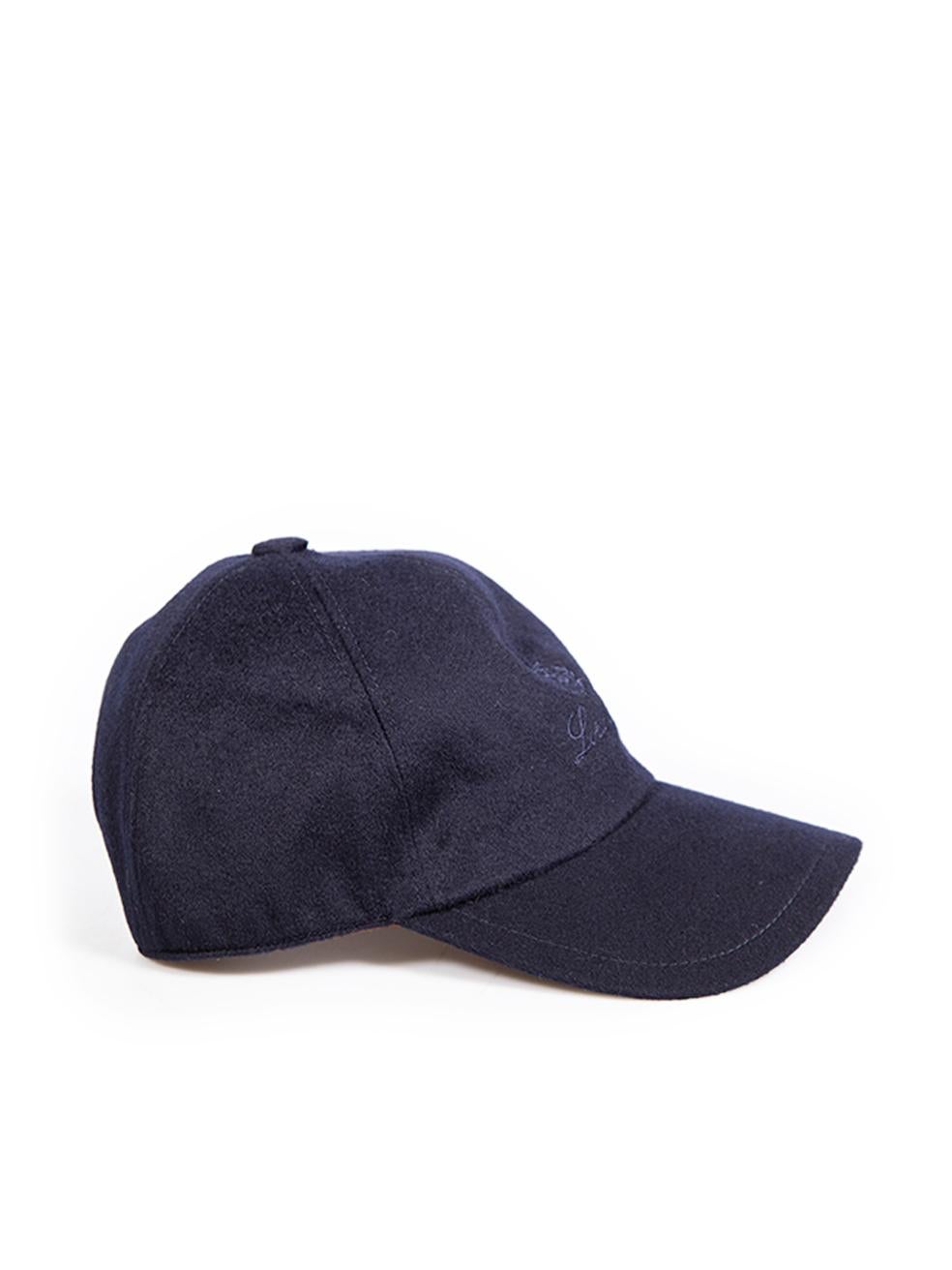 CONDITION is Very good. Hardly any visible wear to the cap is evident on this used Loro Piana designer resale item.
  
  
  
  Details
  
  
  Navy
  
  Cashmere
  
  Cap
  
  Logo embroidered detail
  
  Elasticated back strap
  
  
  
  
  
  Made