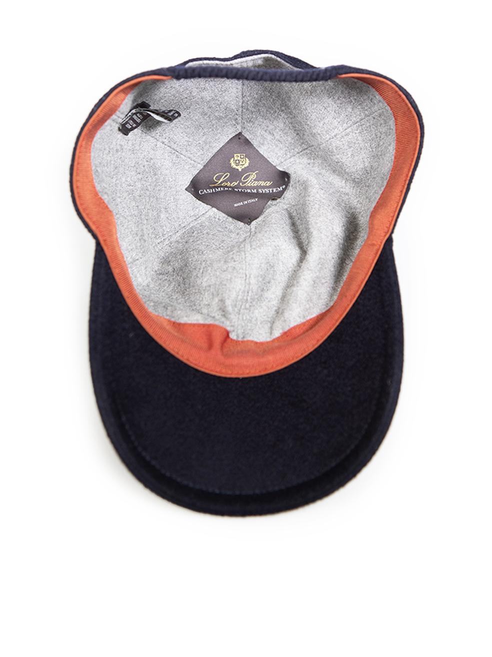 Loro Piana Navy Cashmere Logo Embroidered Cap In Good Condition In London, GB