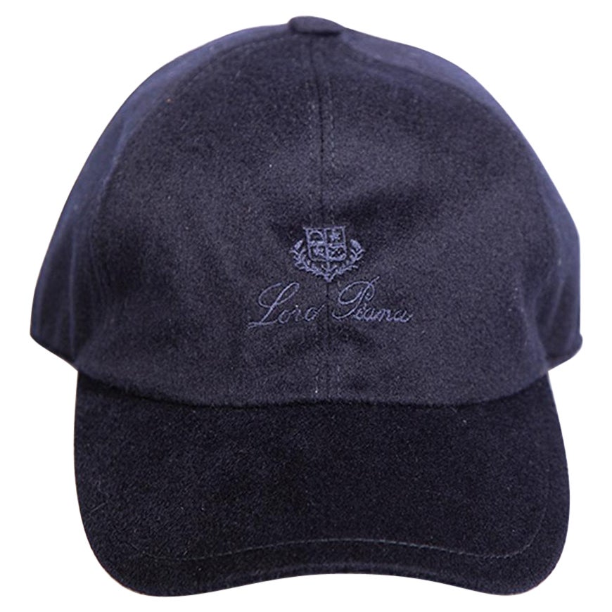 Loro Piana Navy Cashmere Logo Embroidered Cap