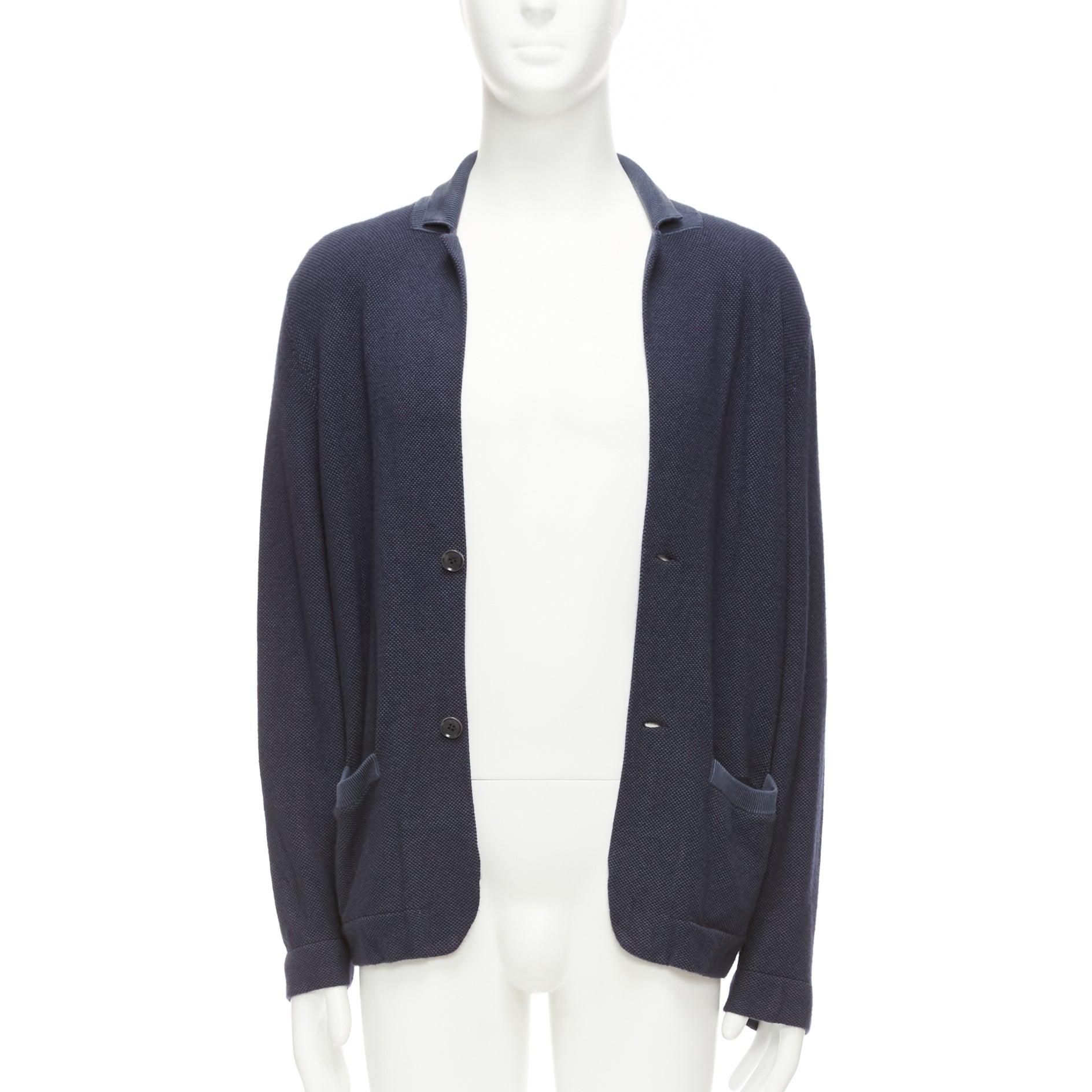 Black LORO PIANA navy silk cashmere buttoned drop sleeves knit cardigan IT48 M For Sale