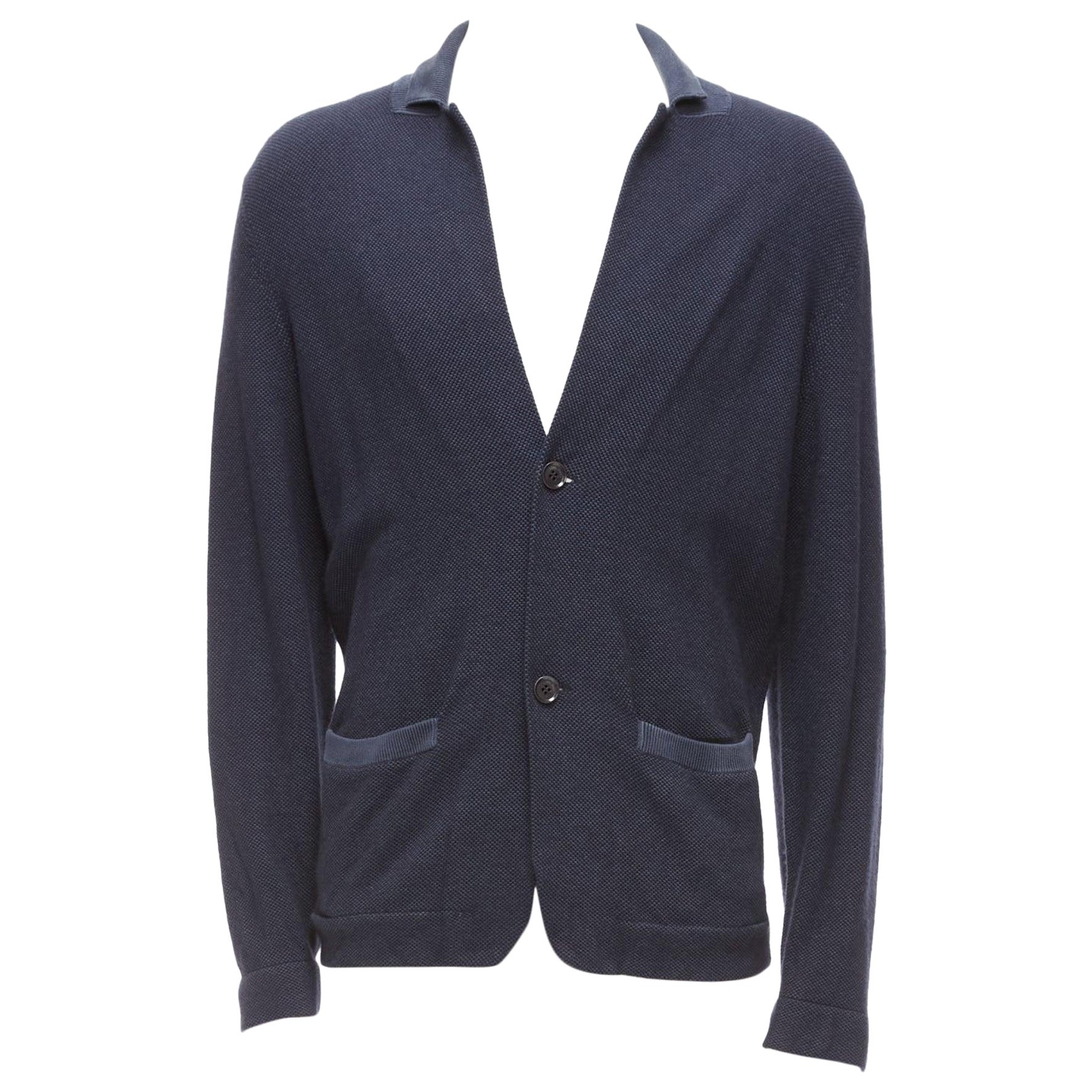 Loro Piana cardigan in seta cashmere navy con maniche a goccia abbottonate, IT48 M.