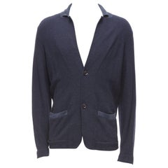 Loro Piana cardigan in seta cashmere navy con maniche a goccia abbottonate, IT48 M.