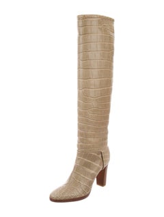 Loro Piana NEW Taupe Tan Crocodile Exotic Women's Riding Knee Boots in Boots